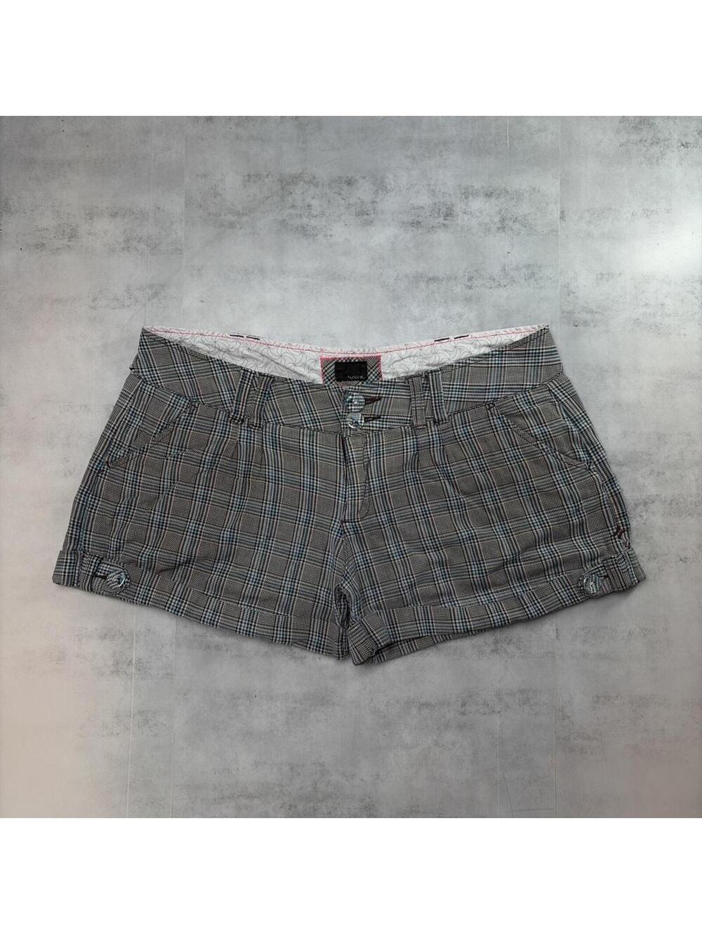 Y2K Grey Hurley Surf Grunge Skater Gothic Plaid Mini Shorts